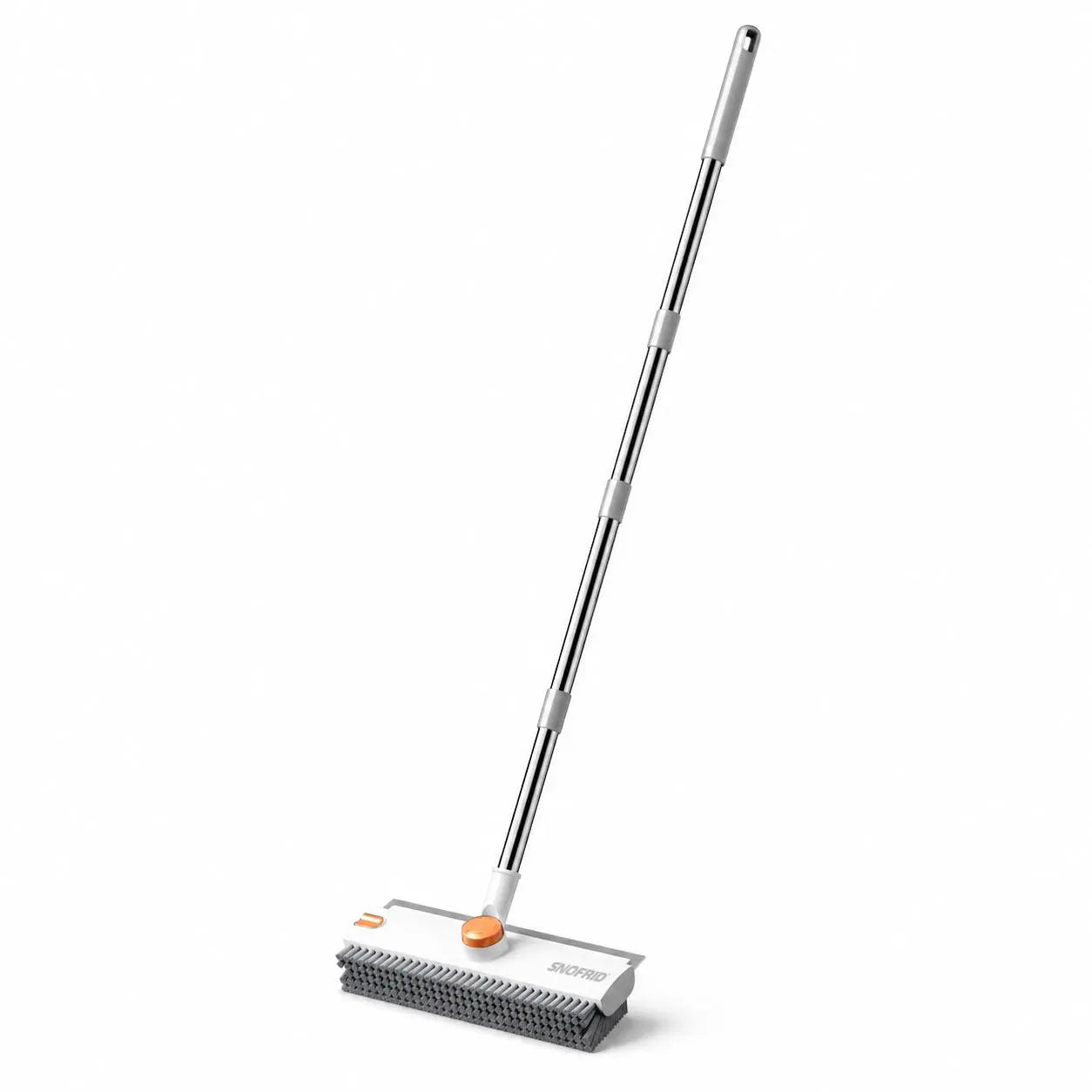 Snofrid 3-In-1 Heavy Duty Stiff Bristle Floor Scrub Brush - 54-In Adjustable Handle Eases Back Strain, Multipurpose Cleaning Tool with Scraper, Interior Cleaning Brush Brooms for Bathroom, Patio, Cleaning Supplies (Orange&White), 360° Deep Clean